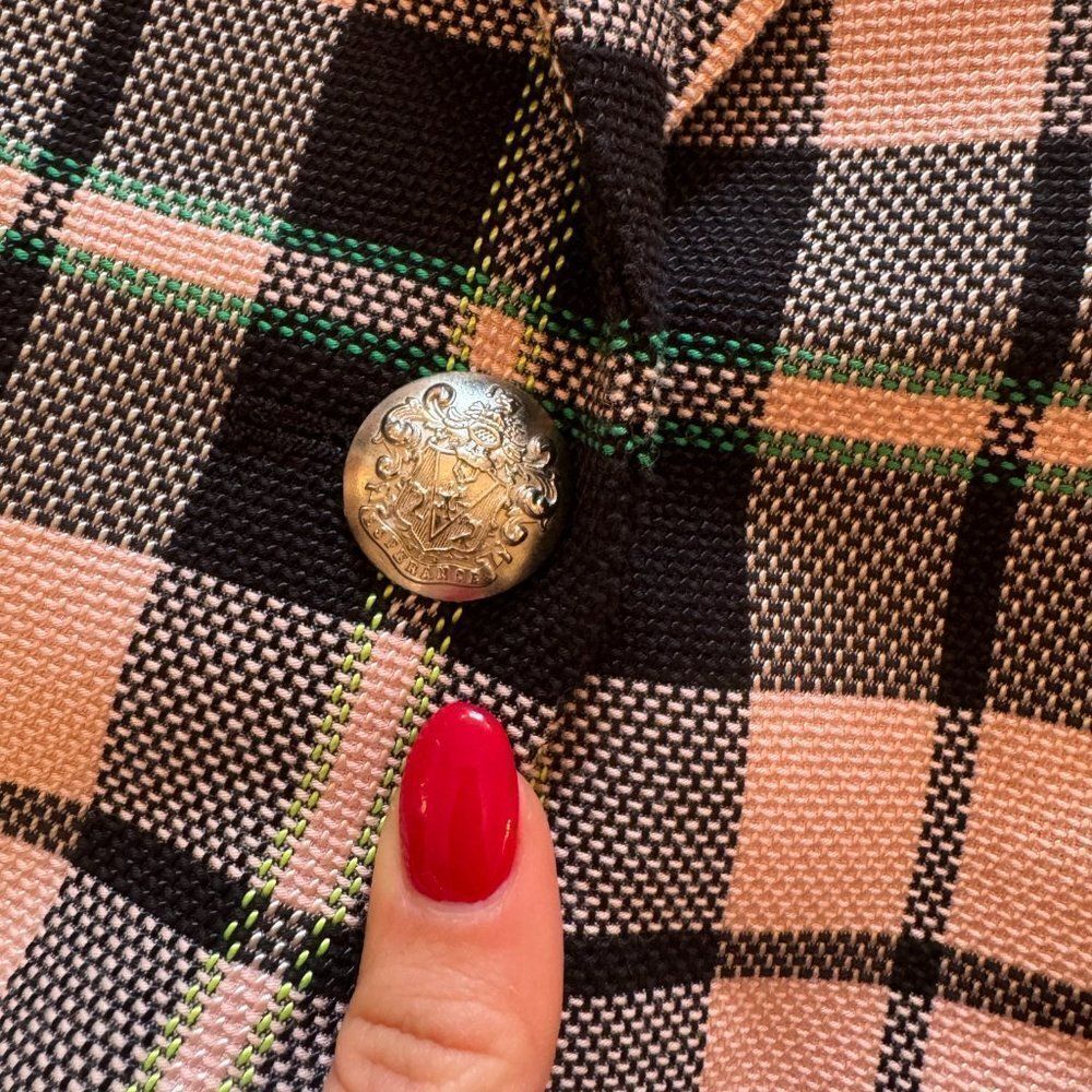 Veronica Beard Pink and Green Plaid Cutaway Dickey Blazer Jacket - Picture 6 of 11